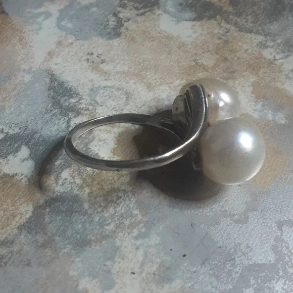 Vintage Genuine South Sea PEARL Bypass Sterling Silver Ring Sz 7. 75